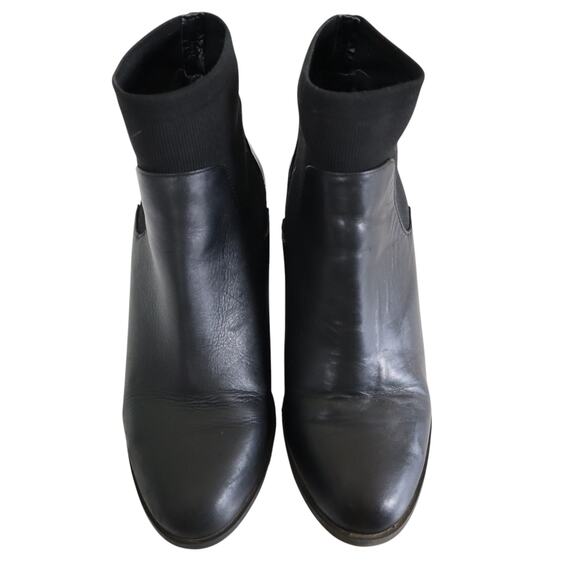 Steve Madden Womens Erika Bootie Size 8 Black Leather Stretchy Sock Stacked Heel - Picture 3 of 12